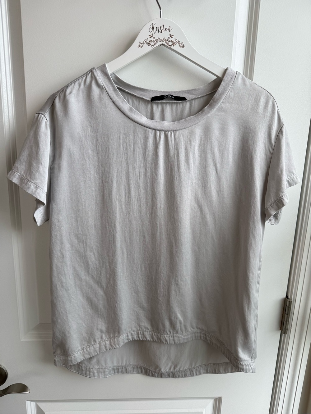 Quince Washable Silk Tee Blouse Silver Office Minimalist Quiet Luxury Small